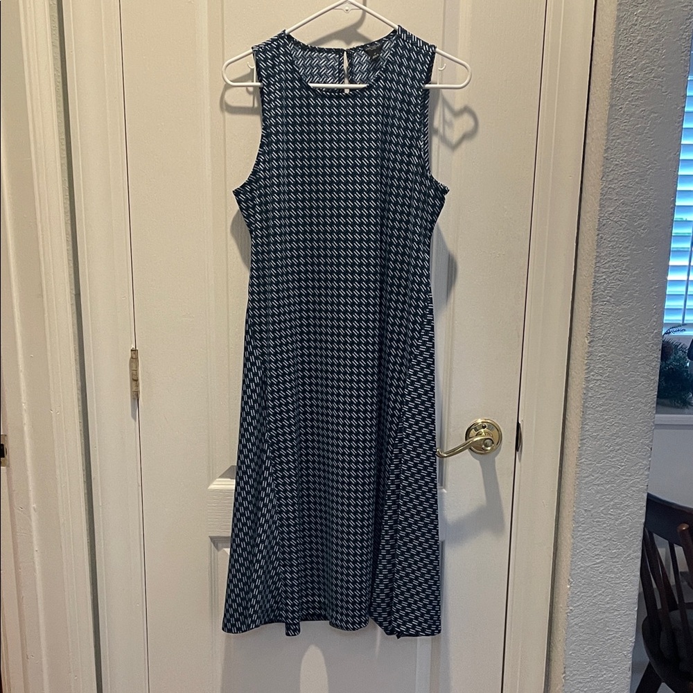 Ann Taylor Navy Geometric Pattern Midi Dress